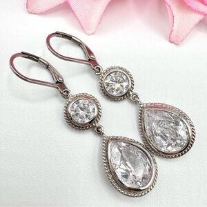 Cubic Zirconia CZ Drop Earrings Teardrop Wedding Bridal Prom Pageant Occasion